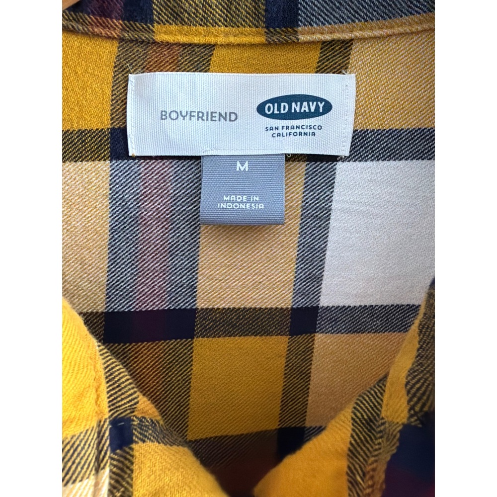 Old Navy Flannel Shirt Yellow Plaid Cotton Boyfriend Oversized Henley Blouse M - Picture 6 of 8